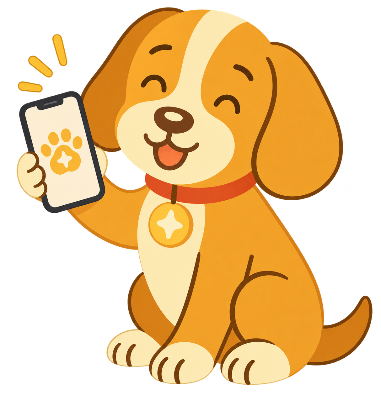 Dozey the dog holding a mobile phone